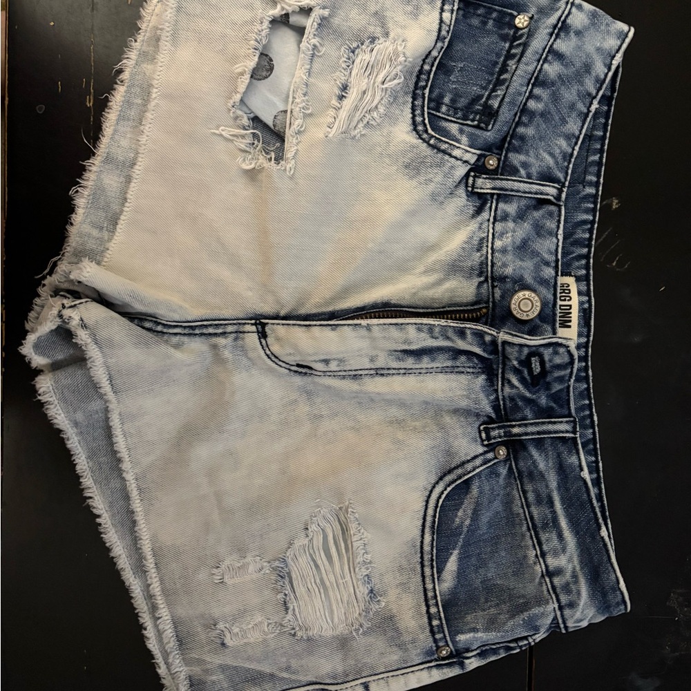 Blue Distressed Jean Shorts with Frayed Hem